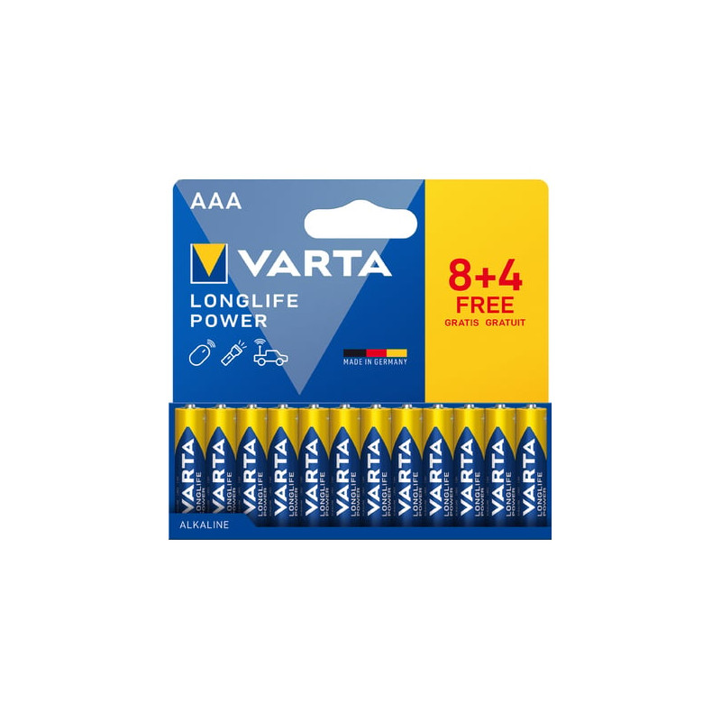 Pile alcalina varta longlife power aaa pack 12 (8+4) [var]