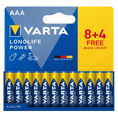 Pile alcalina varta longlife power aaa pack 12 (8+4) [var]