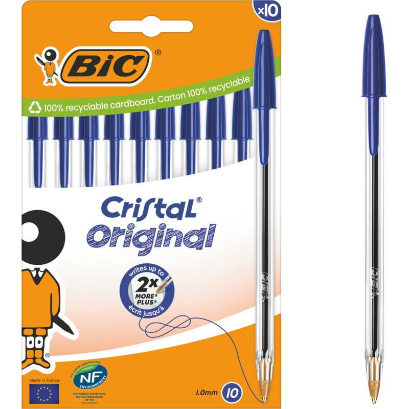 Set di penne a sfera bic cristal original 516352 medie 1mm blu 10pz[516352]
