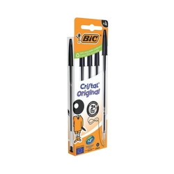 Set di penne a sfera bic crystal original 516335 medie 1mm nero 4pz