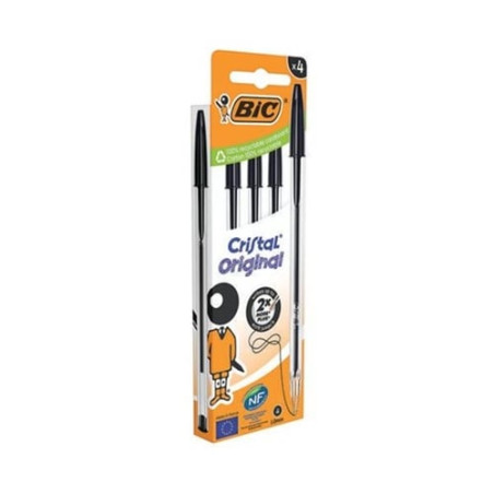 Set di penne a sfera bic crystal original 516335 medie 1mm nero 4pz