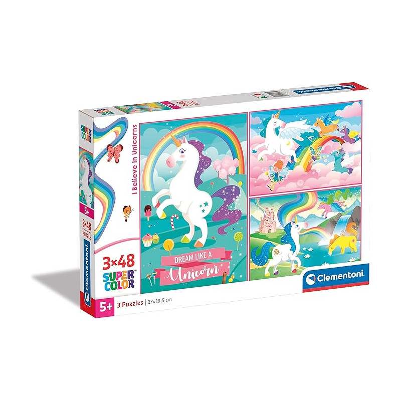 puzzle clementoni 25231 unicorni 3x48pz multicolore [25231]