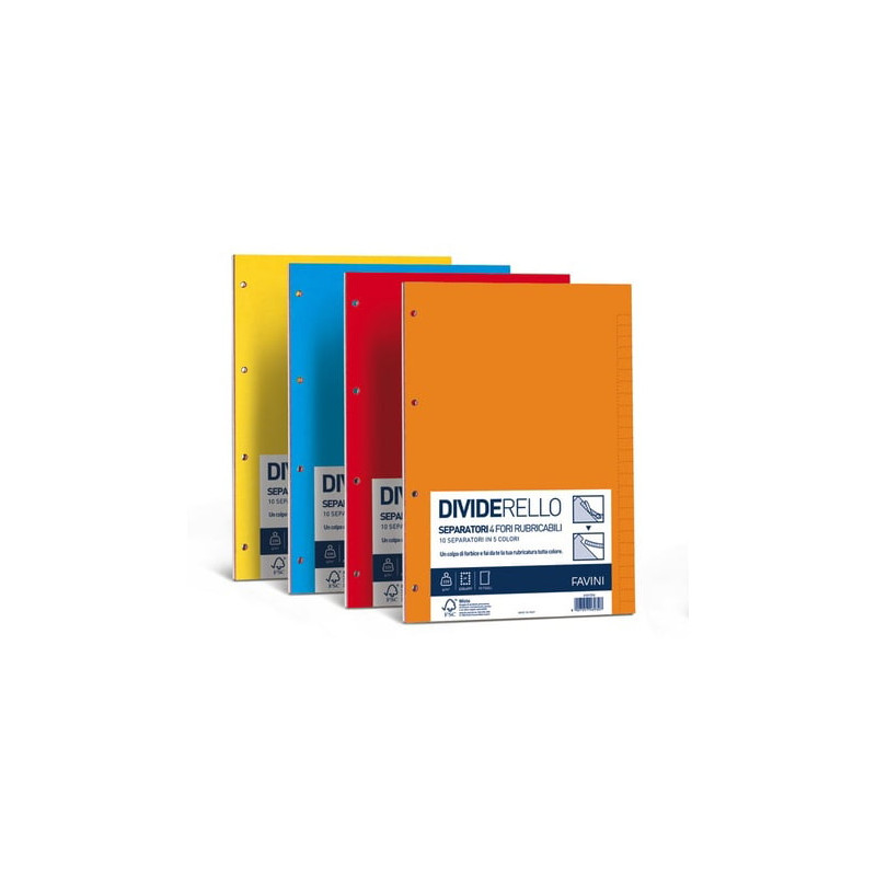 Divisori favini 10 pz. in cartoncino colorato 21x29,7 220gr dividerello