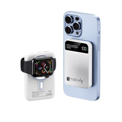 Batteria portatile techly wireless magnetico 3 in 1 con led 10.000