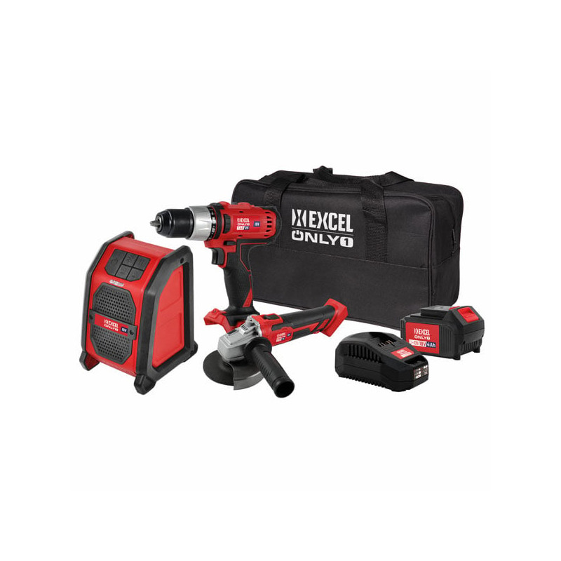 Set utensili excel trapano + smerigliatrice + speaker kit v18 12114