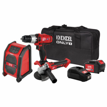 Set utensili excel trapano + smerigliatrice + speaker kit v18 12114