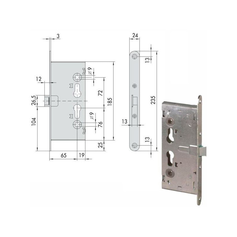Serratura infilare tagliafuoco cisa q9 43014-65-0 cisa [43014.65.0]
