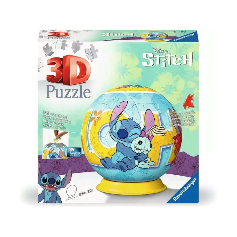 Ravensburger - puzzle 3d puzzleball disney stitch (72 pezzi)