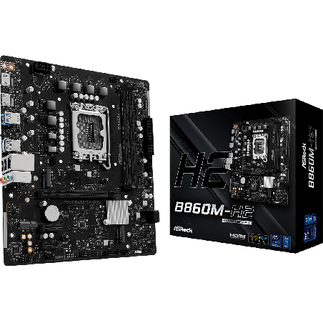 Scheda madre asrock b860m-h2 lga1851 matx hdmi 2xddr5 nero [90-mxbs00-a0uayz]
