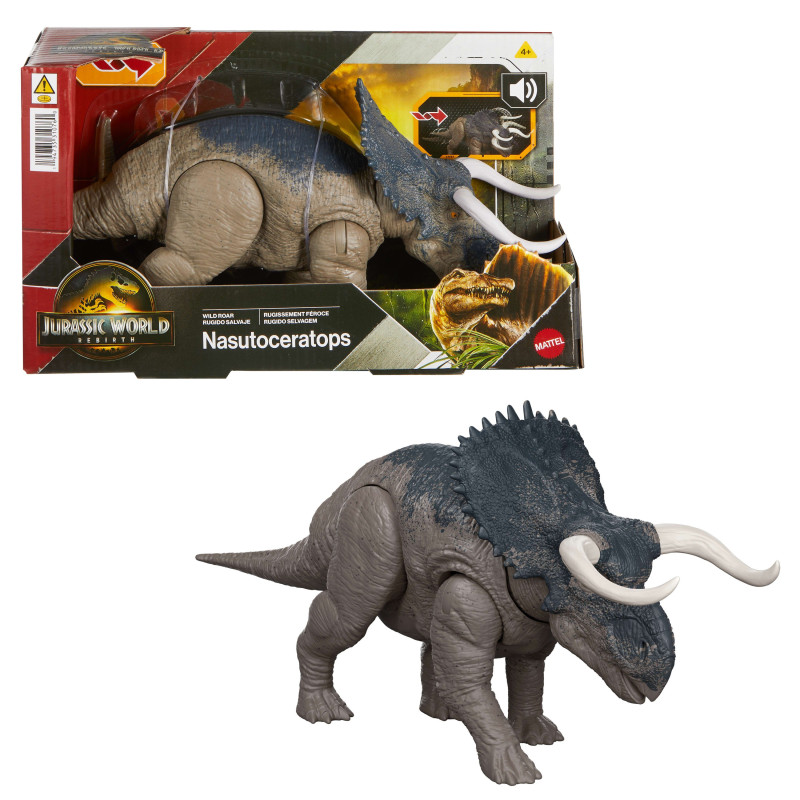 Figurina mattel dinosauro nasutoceratops jurassic world: rinascimento