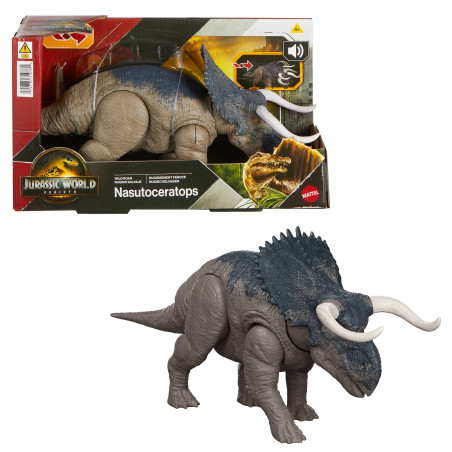 Figurina mattel dinosauro nasutoceratops jurassic world: rinascimento