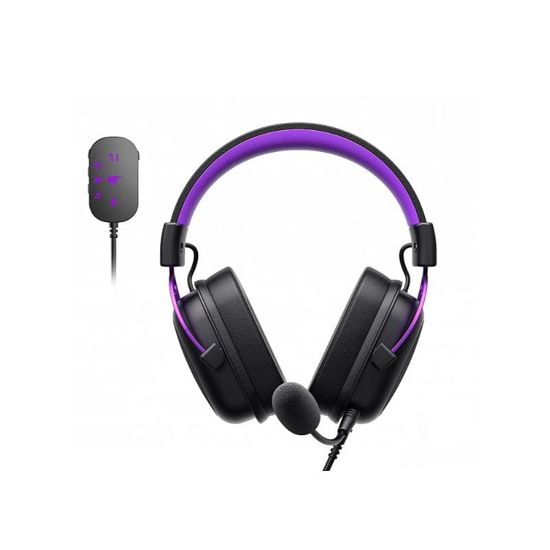 Cuffie havit h2002+u per gaming 3.5mm con microfono nero/viola [h2002c+ubp]