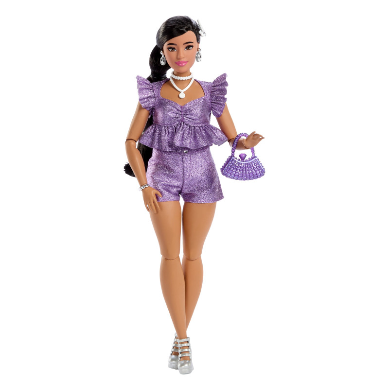 Bambola alla moda mattel barbie jfp43 deluxe style in un abito viola
