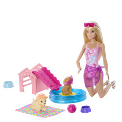 Bambola alla moda barbie jbf35 festa in piscina per cuccioli aloha
