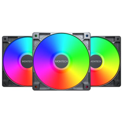 Ventola 120x120 montech gf120 pwm argb lÃ?Â¼fter, 3er pack nero