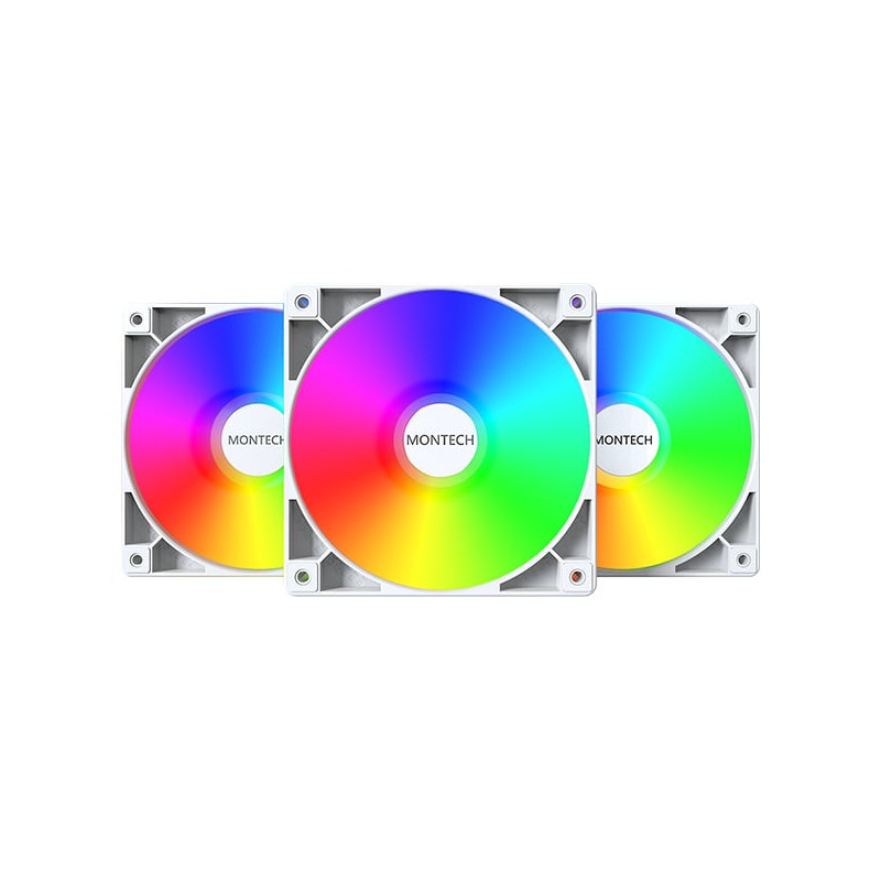 Ventola 120x120 montech gf120 pwm argb lÃ?Â¼fter, 3er pack bianco