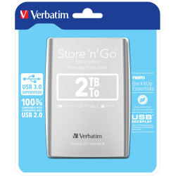 Hard disk esterno 2,5 2tb verbatim store n go argento