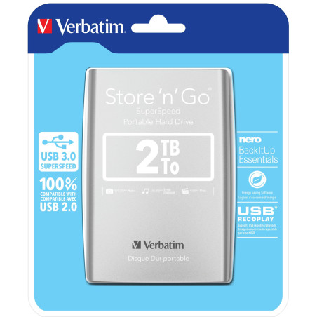 Hard disk esterno 2,5 2tb verbatim store n go argento