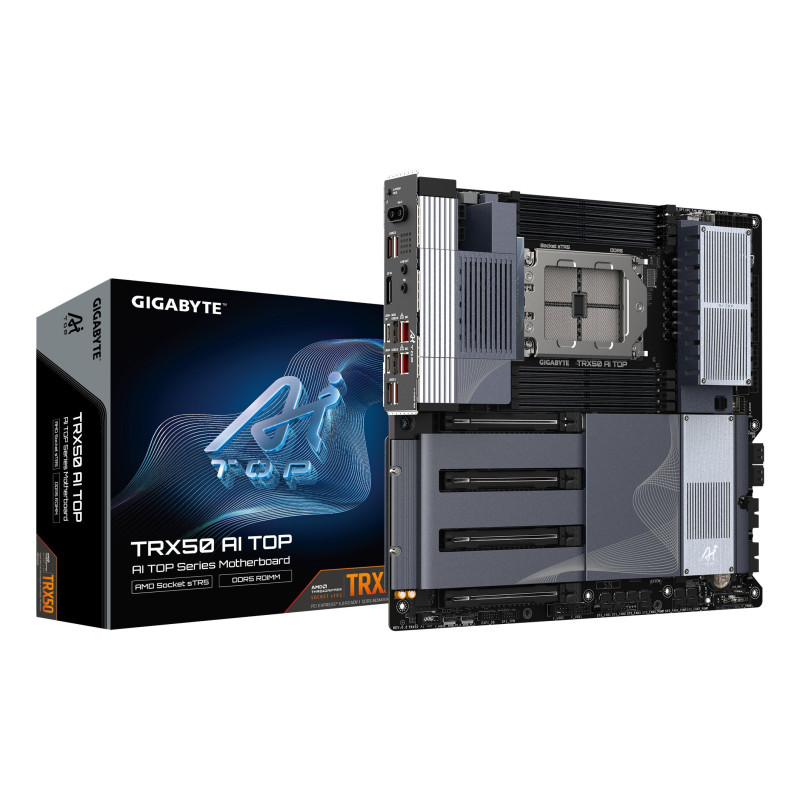 Scheda madre amd gigabyte trx50 atx 8xddr5 argento/nero [trx50 ai