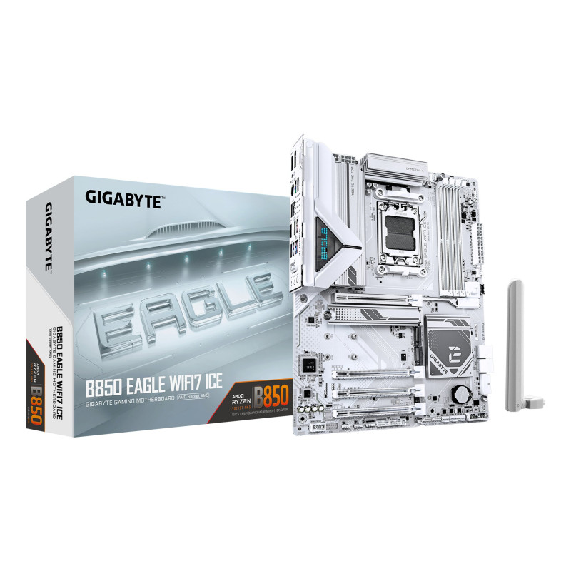 Scheda madre amd gigabyte b850 eagle wifi7 ice am5 atx 4x ddr5 bianco