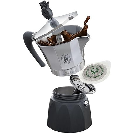 Caffetiera moka a cialde borbone mokaciao con piattino induzionw