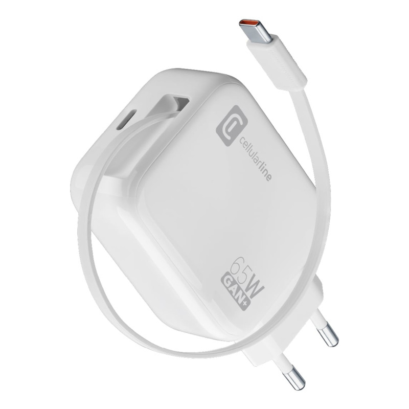 Alimentatore da rete cellular line usb-c 65w pd gan con cavo
