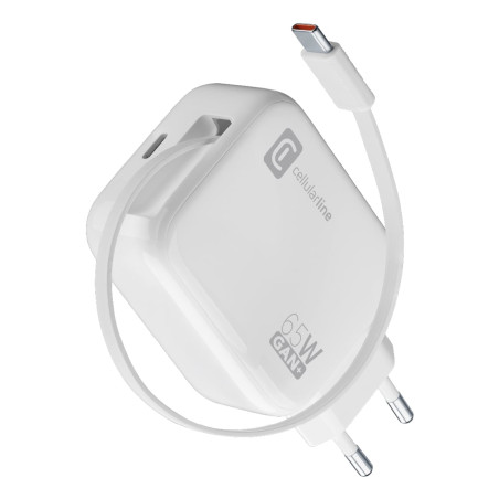 Alimentatore da rete cellular line usb-c 65w pd gan con cavo