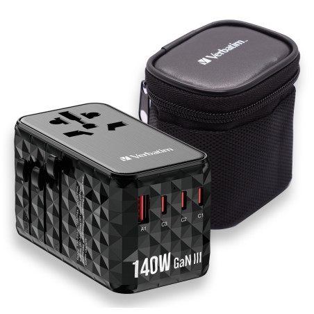 Adattatore da viaggio verbatim uta-10 gan iii 140w 3x usb-c