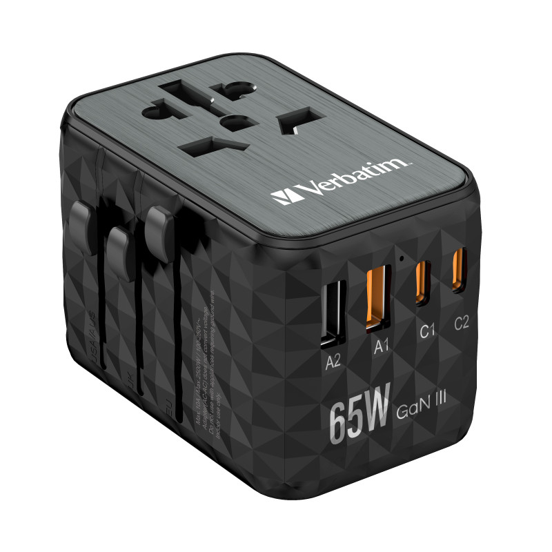Adattatore da viaggio verbatim uta-05 gan iii 65w 2x usb-c