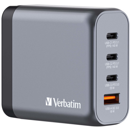 Alimentatore da rete verbatim gnc-140 gan 140w 3xusb-c pd