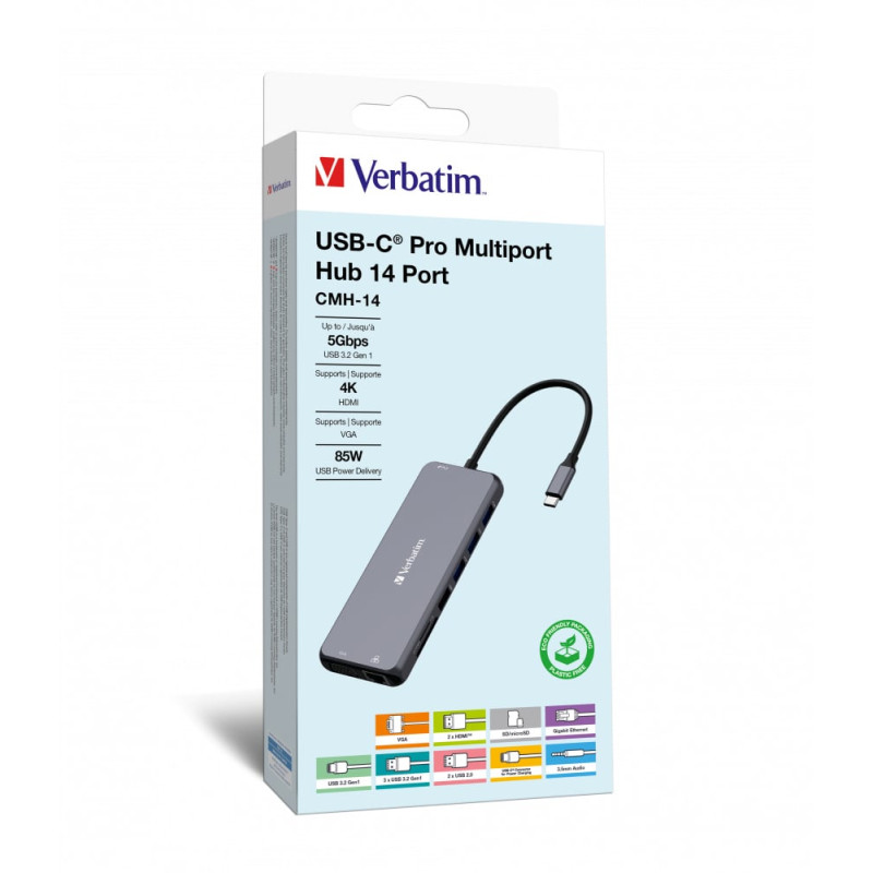 Hub verbatim usb-c pro 14 porte argento [32154]