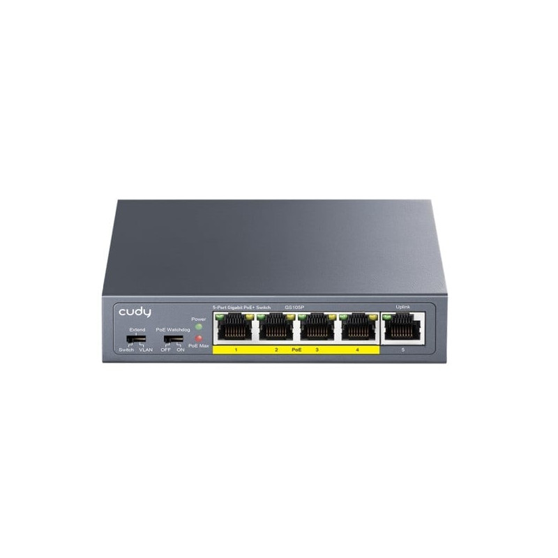 Switch gs105p poe+ 5 porte gigabit ethernet 10 metallo