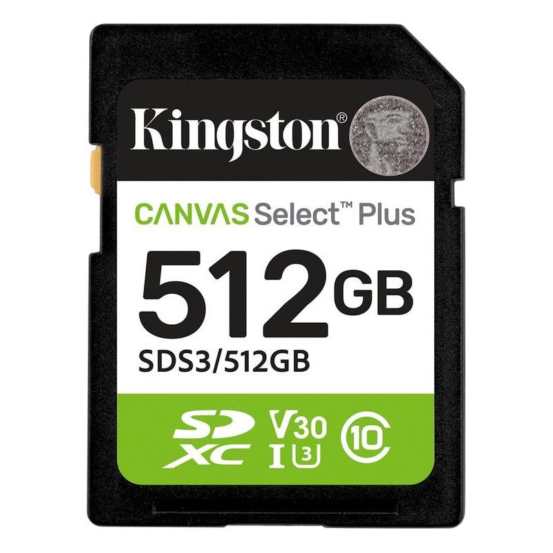 512gb scheda sdxc kingston canvas select plus gen3 150mbps c10 uhs-i