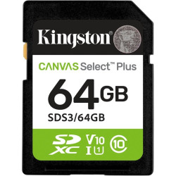 64gb scheda sdxc kingston canvas select plus gen3 100mb/s c10 uhs-i