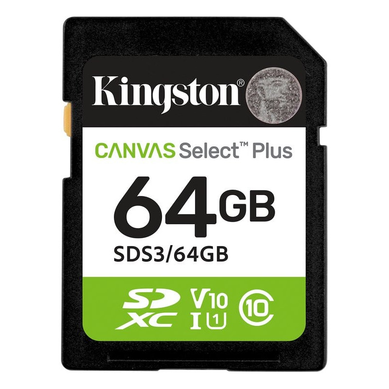 64gb scheda sdxc kingston canvas select plus gen3 100mb/s c10 uhs-i
