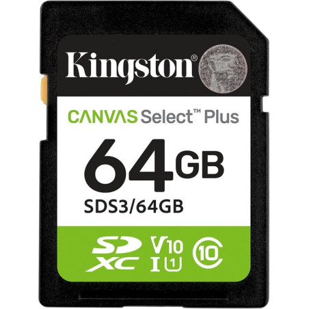 64gb scheda sdxc kingston canvas select plus gen3 100mb/s c10 uhs-i