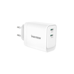 Alimentatore da rete vultech cc45-2c 2x usb-c gan 45w bianco