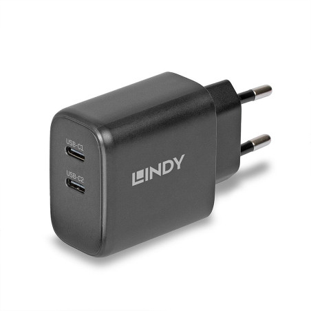 Alimentatore da rete lindy 73438 ac 2x usb tipo c 65w gan nero [73438]