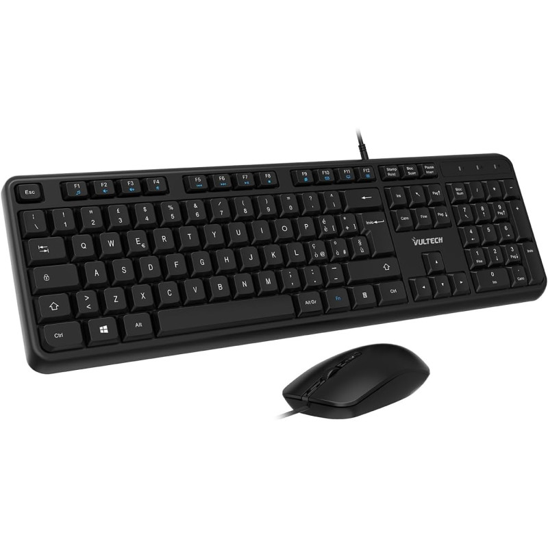 Kit tastiera e mouse vultech con fillo usb 2000dpi nero [km-811]