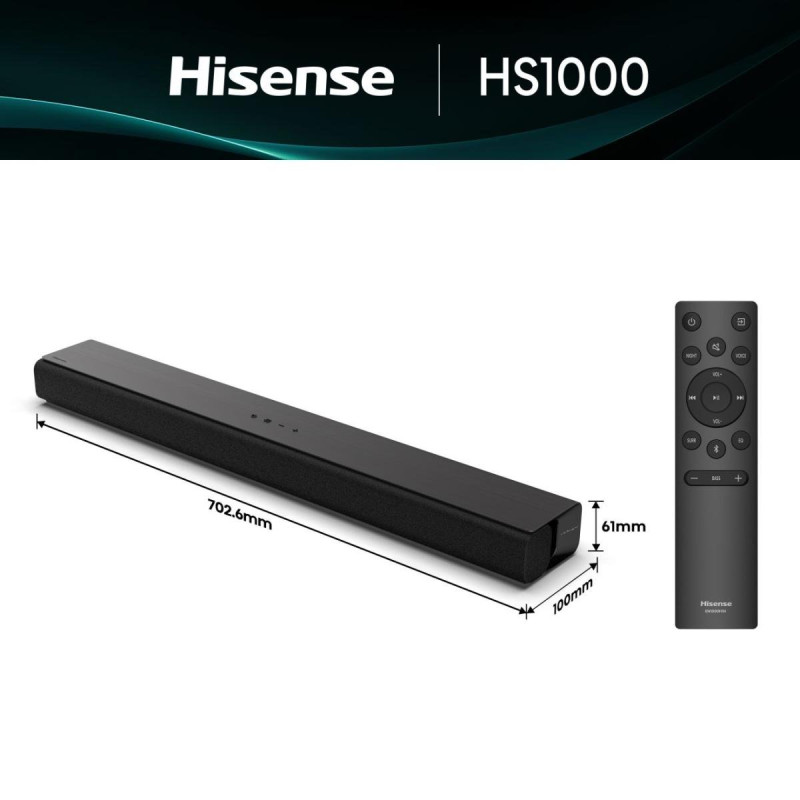 Soundbar hisense hs1000 2.0 canali bluetooth 5.3 nero [hs1000]