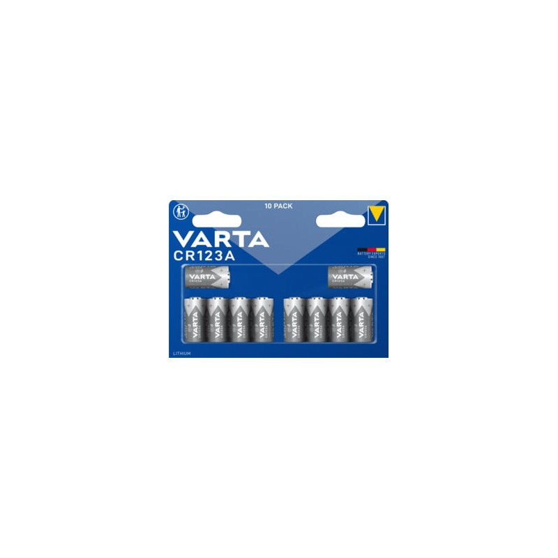 Set pila varta litio cilindrica cr123a 3v cr17345 blu/grigio 10pz