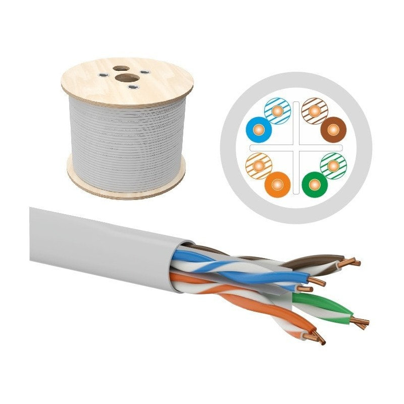 Cavo di rete q-lantec u/utp cat6 doppino intrecciato 500m grigio