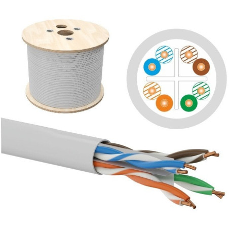 Cavo di rete q-lantec u/utp cat6 doppino intrecciato 500m grigio