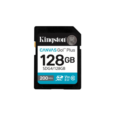 128gb scheda sdxc kingston canvas go plus v30 uhs-i u3 classe