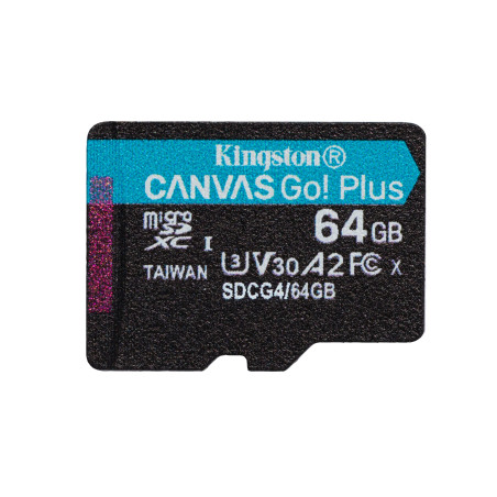 64gb scheda microsdxc kingston canvas go plus v30 uhs-i u3 class
