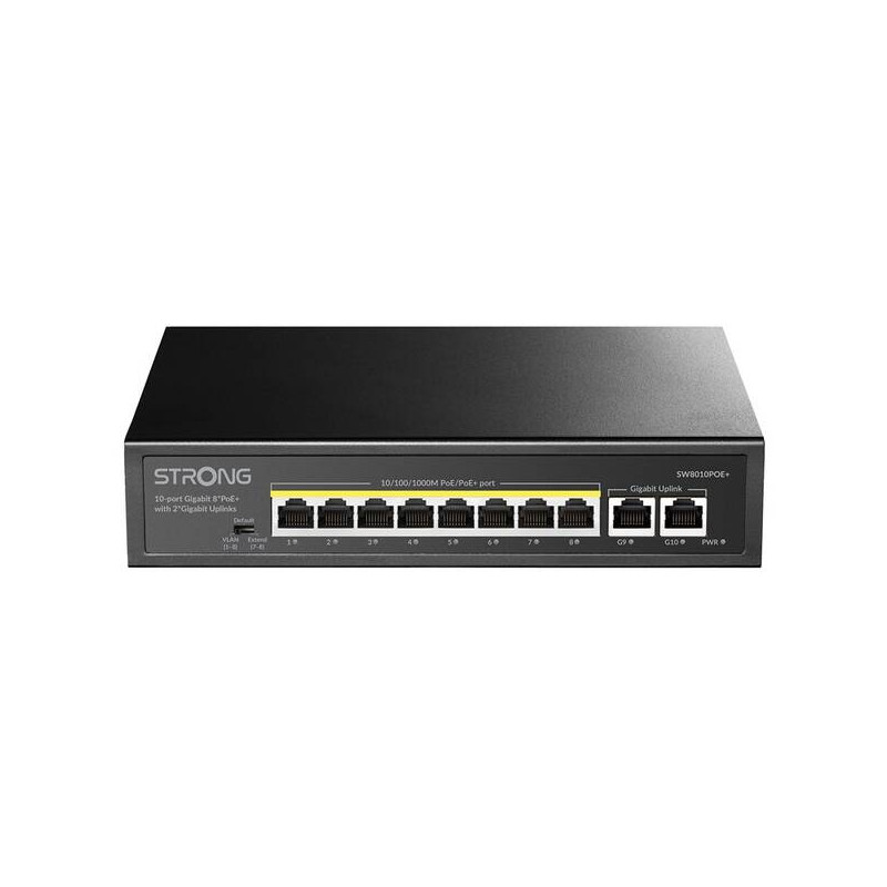 Switch strong 8 porte gigabit ethernet 10/100/1000 nero [sw8010poe+]
