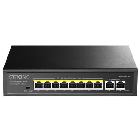 Switch strong 8 porte gigabit ethernet 10/100/1000 nero [sw8010poe+]