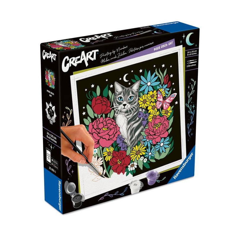 Dipingi con i numeri ravensburger creart pixie cold: gatto 20x20cm