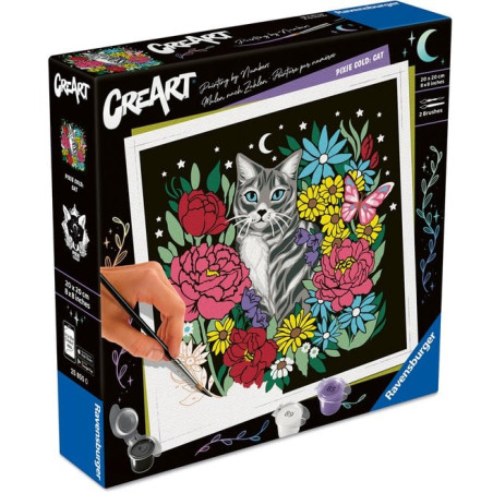 Dipingi con i numeri ravensburger creart pixie cold: gatto 20x20cm