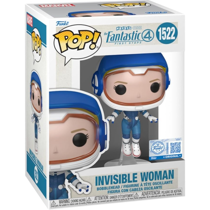 Figurina funko pop fantastic 4 la donna invisibile in tuta spaziale